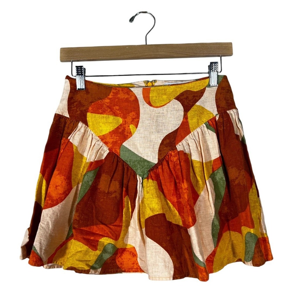 Fe Noel x Target Abstract Geometric Linen Blend Mini Skirt Multicolor Boho Sz